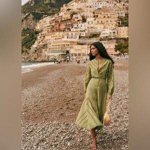 Sézane Jolane Eyelet Embroidered Skirt - Olive Green Size 34